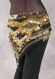 Belly Dance Velvet Wavy Hip Scarf(Black/Gold)  Layered LEBNANIYA at   Women's Clothing store