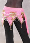 Teardrop Fringe Wave Egyptian Hip Scarf with Coins - Hot Pink with Pink and Gold