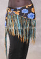 Lycra Fringe Hip Scarf - Floral with Black, Turquoise and Gold