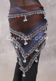 DYNASTY Wide Row Beaded Hip Scarf - Steel Blue, Black and Copper with Silver and Multi-color