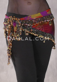  DYNASTY Wide Row Beaded Hip Scarf - Multi-color Graphic Print with Gold and Amethyst