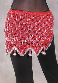 Crocheted Sparkle Hip Wrap - Red with Silver