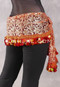 Egyptian Sheer Hip Scarf With Coins And Paillettes - Floral in Red and Gold