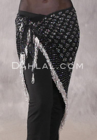 Crocheted Sparkles Hip Shawl - Black and Silver