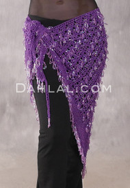 Crocheted Sparkles Hip Shawl - Purple and Purple Iris