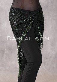 Crocheted Sparkles Hip Shawl - Black and Kelly Green