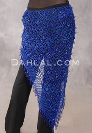 Crocheted Sparkles Hip Shawl - Royal Blue with Royal Blue