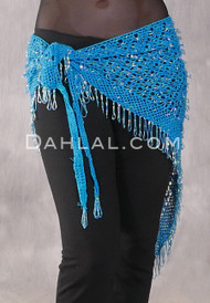 Crocheted Sparkles Hip Shawl - Turquoise with Turquoise