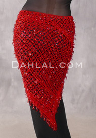 Crocheted Sparkles Hip Shawl - Red with Red