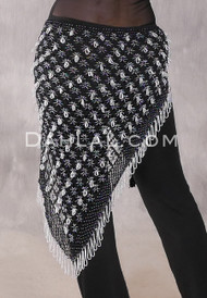 Crocheted Sparkles Hip Shawl - Black with Silver