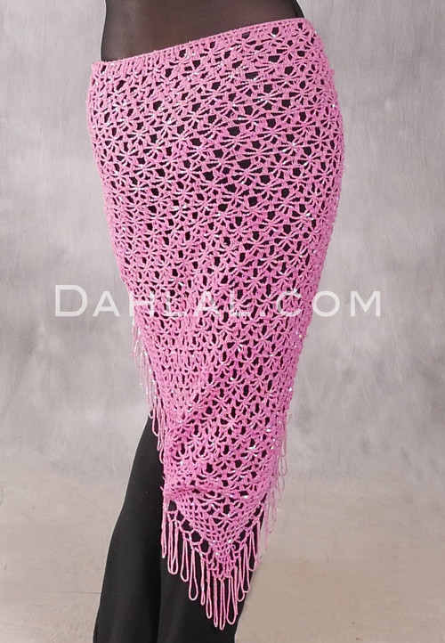 Crocheted Sparkles Hip Shawl - Pink with Pink