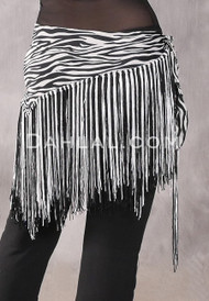 Lycra Fringe Hip Scarf - Animal Print with Black and White