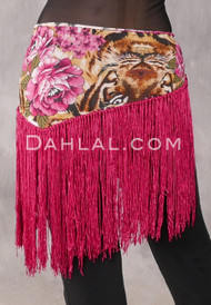 Lycra Fringe Hip Scarf - Floral and Tiger with Dark Pink