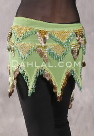 Egyptian Beaded Pyramid Coin Hip Scarf - Lime and Gold
