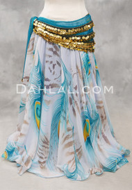 PEACOCK FEATHER PRINT Double Chiffon Skirt- Turquoise & Teal 