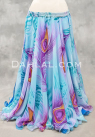 PEACOCK FEATHER PRINT Double Chiffon Skirt- Turquoise & Teal 