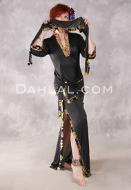 FIFI ABDO GALABEYA Egyptian Dress - Black and Gold, Size Medium through Large