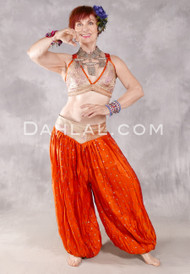 LUNA JADE II Silk Brocade Harem Pant and Halter Top Set - Orange and Gold,