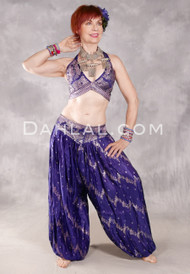 LUNA JADE II Silk Brocade Harem Pant and Halter Top Set - Purple and Antique Silver