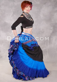 Extra Full Dip-Dye 25 Yard Tiered Skirt - Black, Turquoise and Royal Blue