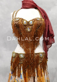 TAHIA Egyptian Beaded Bra and Belt Set - Copper and Gold