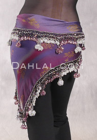 DYNASTY Wide Row Beaded Hip Scarf - Deep Lavender, Rose and Gold with Silver and Amethyst