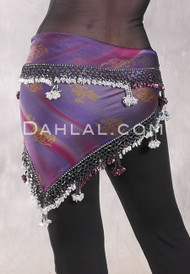 DYNASTY Wide Row Beaded Hip Scarf - Deep Lavender, Rose and Gold with Metallic Silver, Silver and Amethyst