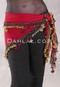 DYNASTY Wide Row Beaded Hip Scarf - Dark Red with Wine, Silver Iris and Metallic Gold