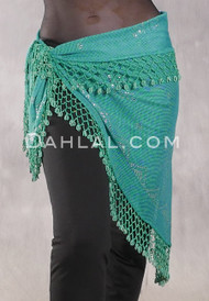 Egyptian Assuit Wide Row Beaded Scarf- Teal and Silver with Green