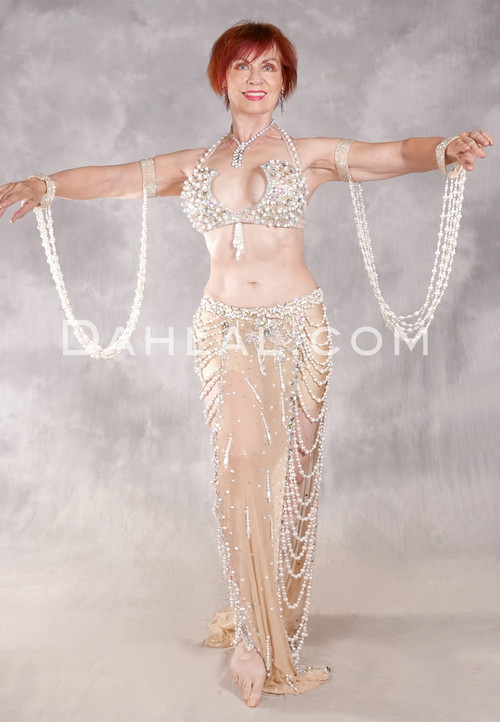 EGYPTIAN EMPRESS Beaded Costume - Nude, White and Silver