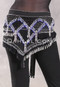 Egyptian Deep V Beaded Hip Wrap With Teardrop Beads - Black with Black, Silver and Purple