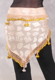 DYNASTY Wide Row Beaded Hip Scarf - Light Peach with Yellow Iris, Silver and Metallic Gold