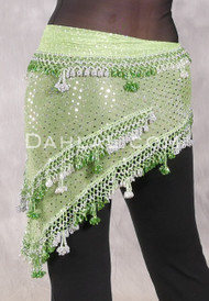 DYNASTY Wide Row Beaded Hip Scarf - Light Green and Metallic Silver Dots with Green, Silver and Metallic Silver