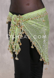 DYNASTY Wide Row Beaded Hip Scarf - Light Green and Metallic Silver Dots with Gold, Silver and Light Turquoise