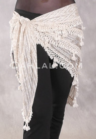 DYNASTY Wide Row Beaded Hip Scarf - Ivory Graphic Print with Iced White