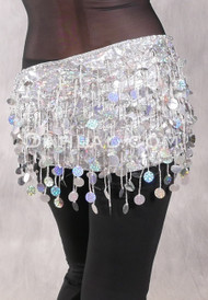 Egyptian Beaded Paillette Hip Scarf - Metallic Silver