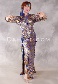 DESERT DARLING Egyptian Saidi Dress - Royal Blue and Metallic Gold