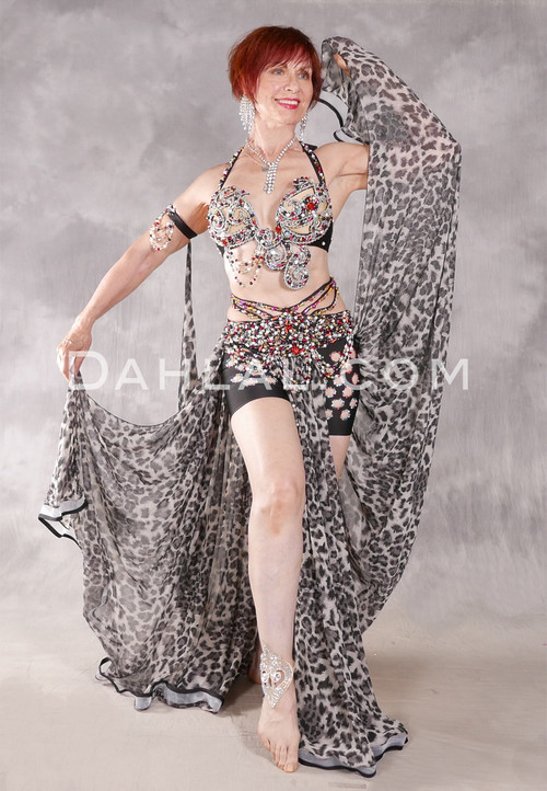 FELINE BEAUTY Egyptian Costume - Gray and Black Leopard with Multi-color and Silver