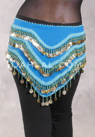 ASWAN Multi-Row Coin Hip Scarf - Turquoise and Gold