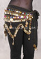 Egyptian Wave Teardrop Hip Scarf with Coins and Paillettes - Black, Gold and Multi-color