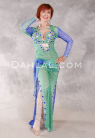 OUT OF THE BLUE Egyptian Dress - Green, Blue and Silver