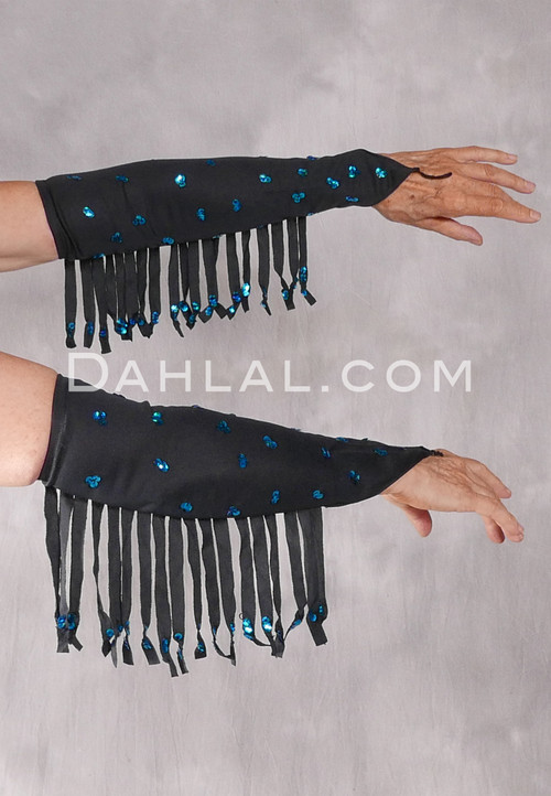 Turkish Lycra Fringe Sleeve Set - Black with Turquoise