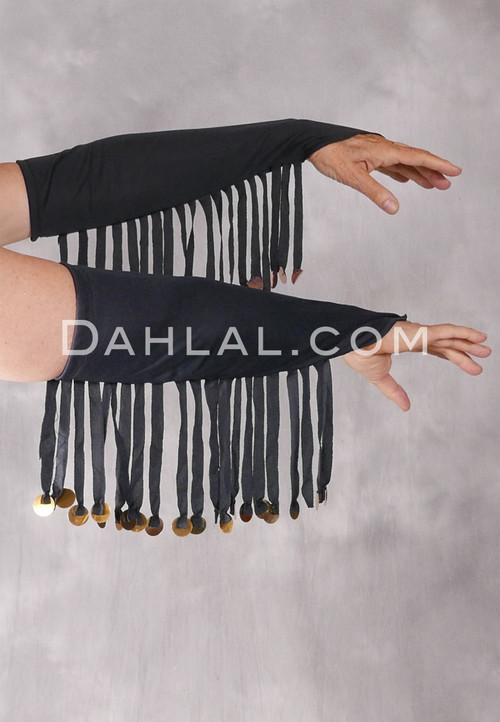 Turkish Lycra Fringe Sleeve Set - Black with Gold