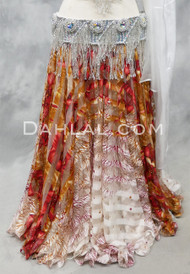 GOLDEN EMPRESS Metallic Mesh Chiffon Skirt - Gold, Red and Cream