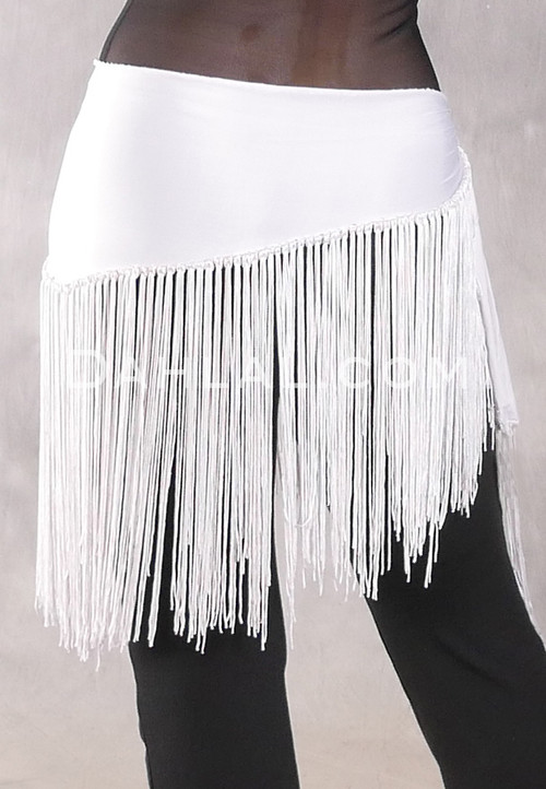 Lycra Fringe Hip Scarf - White with White