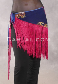 Lycra Fringe Hip Scarf - Floral and Animal Print with Fuchsia