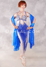 WATERFALL BLUES Egyptian Dress - Royal Blue and Silver