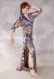 DESERT DARLING Egyptian Saidi Dress - Royal Blue and Metallic Gold