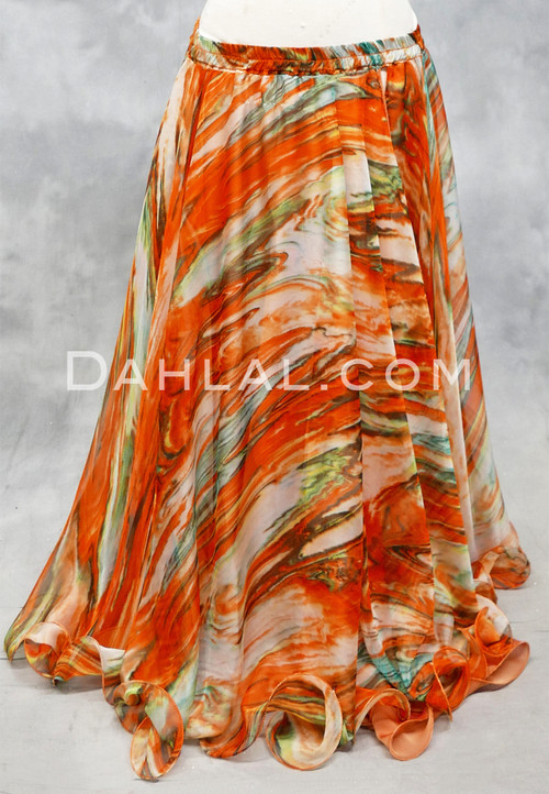 Autumn Watercolor Chiffon Skirt- Orange, Green and Ivory