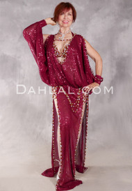 BELEDI YA HELWA Egyptian Dress - Wine, Gold and White